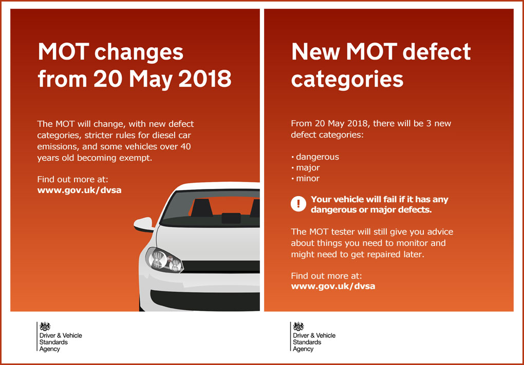 MOT Test Changes being introduced 20 May 2018
